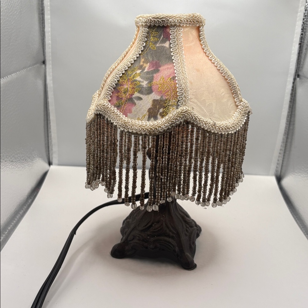 Victorian Style Floral Bead Fringe Mini Table Lamp